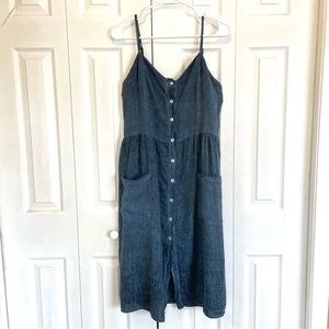 Francesca Bettini Spaghetti Strap Gathered Jean Dress Large Blue